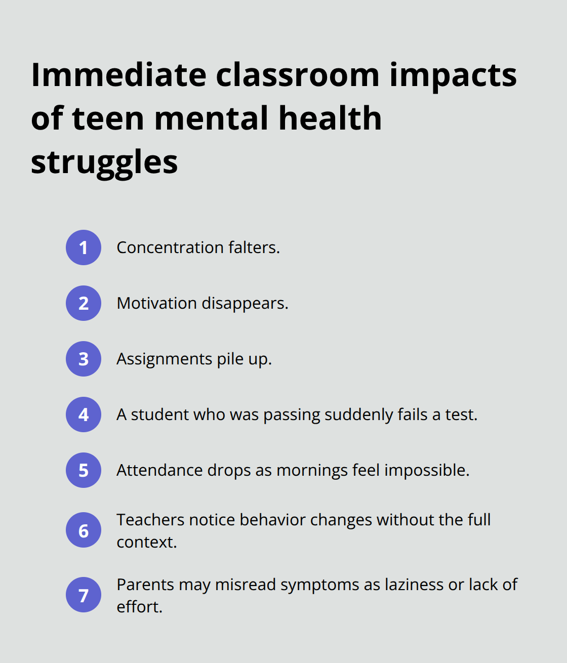 Key classroom effects when teens face depression, anxiety, ADHD, or trauma - academic coordination parents teens