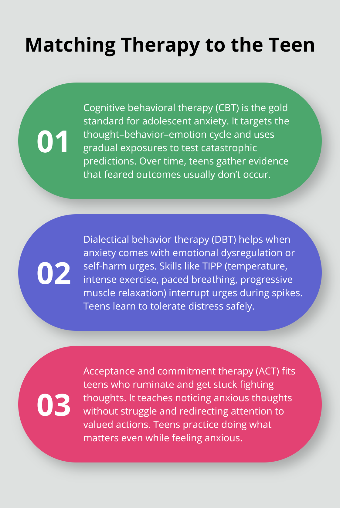 Three evidence-based therapy approaches for adolescent anxiety