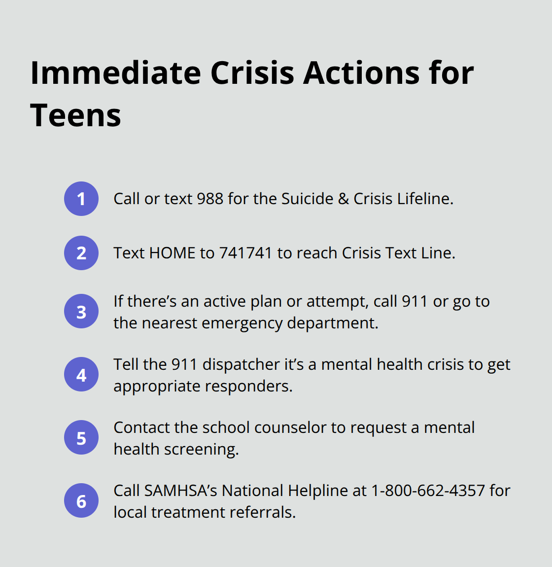 Compact checklist of immediate teen crisis support options in the U.S. - adolescent depression crisis resources