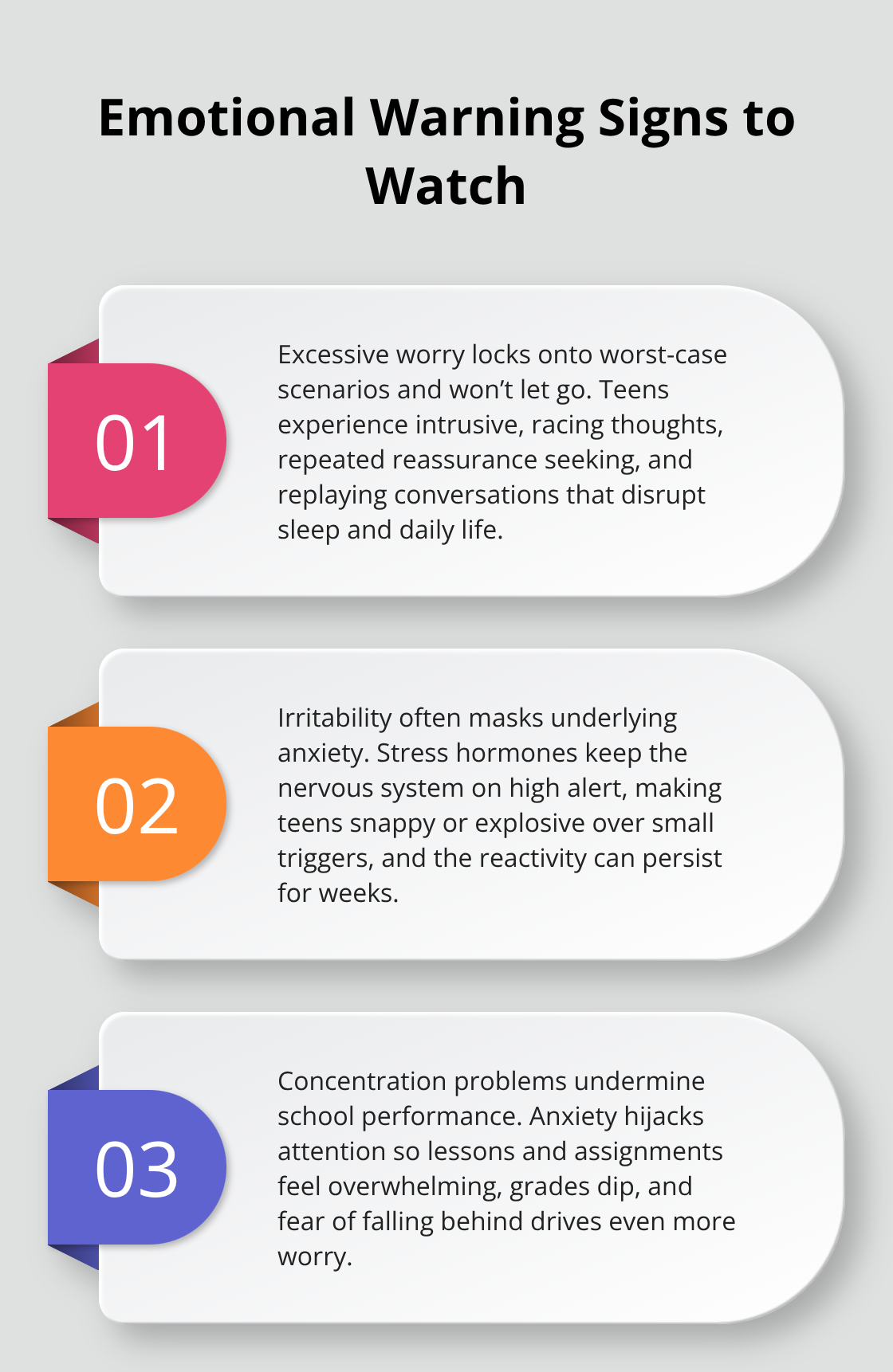 Three key emotional signs of teen anxiety with brief explanations. - early signs teen anxiety