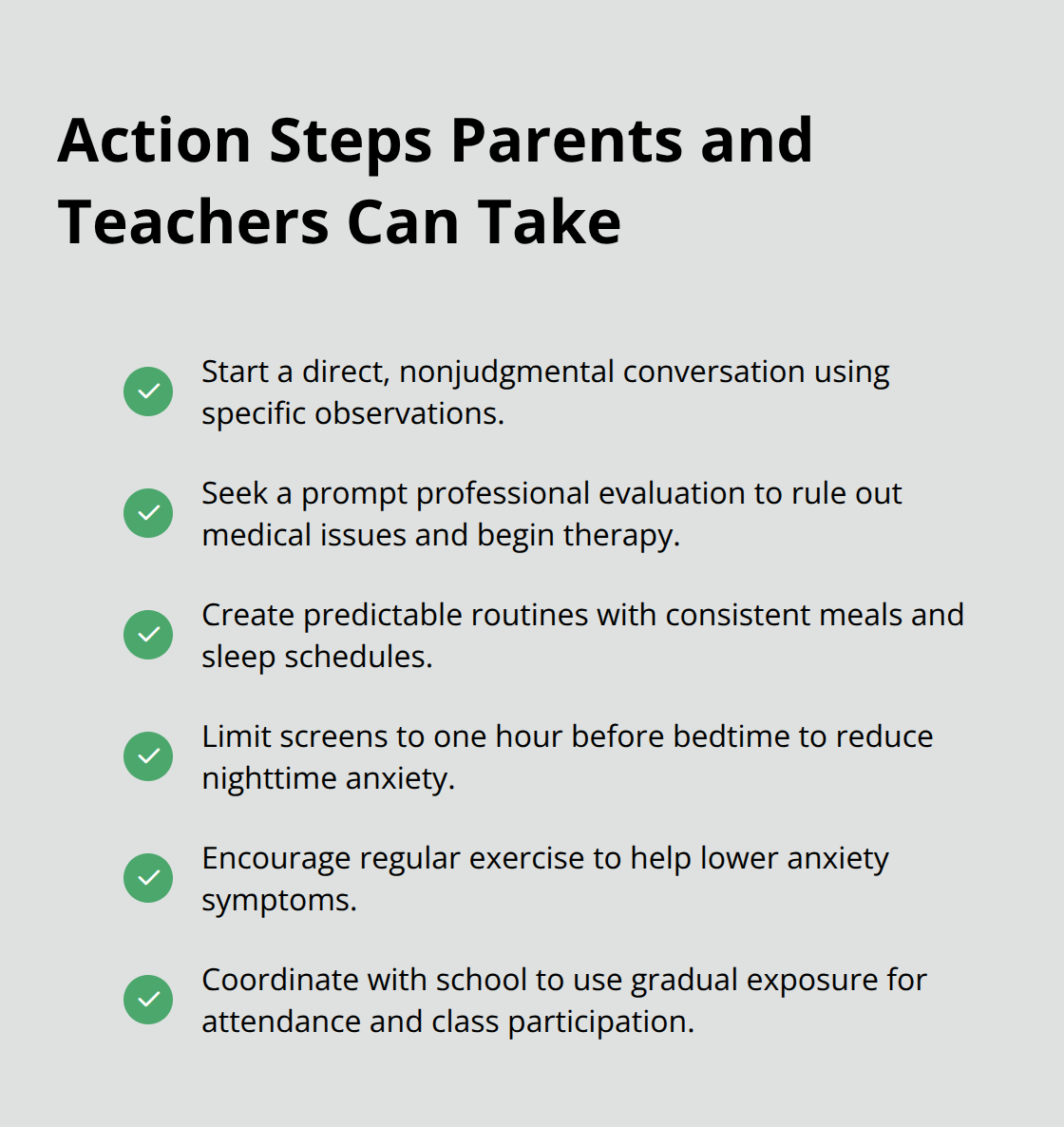 Checklist of practical steps to respond to teen anxiety. - early signs teen anxiety