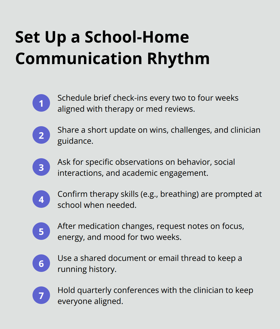Seven quick steps to structure regular communication between home, school, and clinician. - parents guide adolescent care