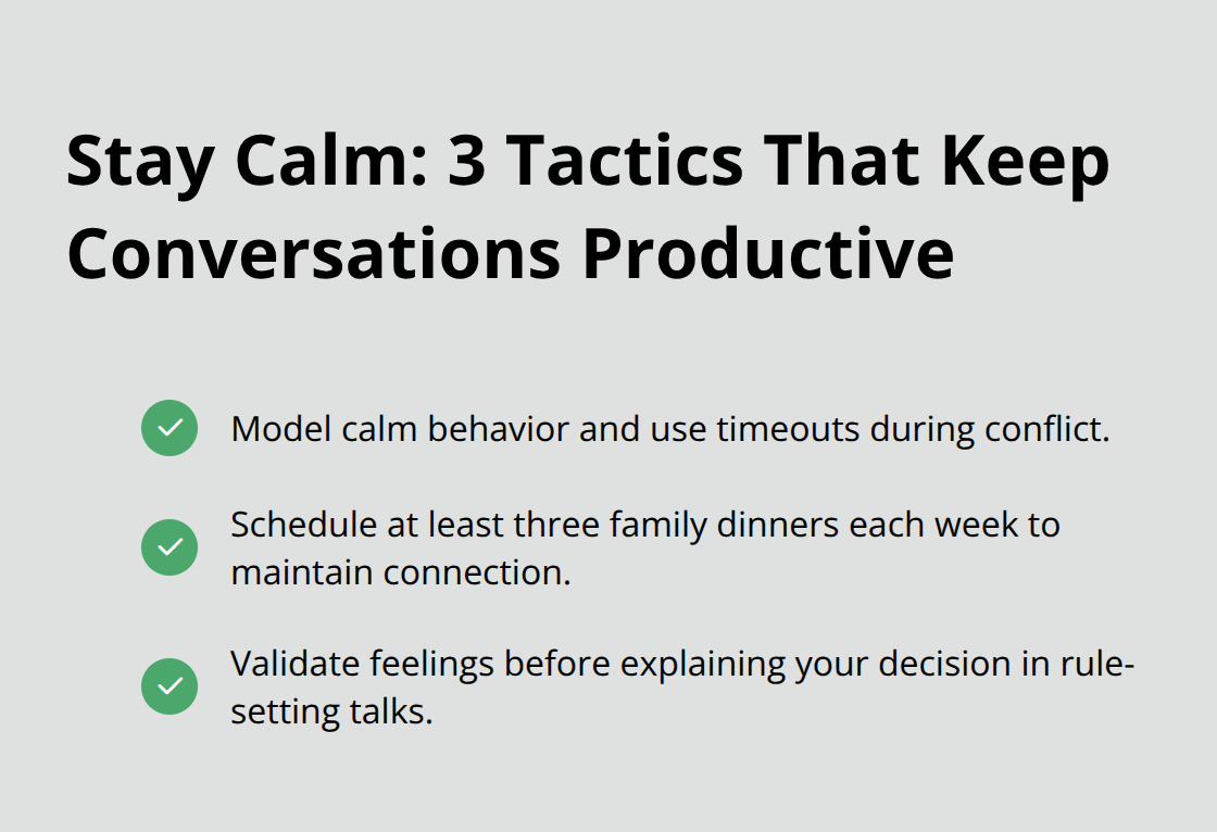 Three quick tactics to stay calm and keep teen conversations constructive. - Parents resources for teens