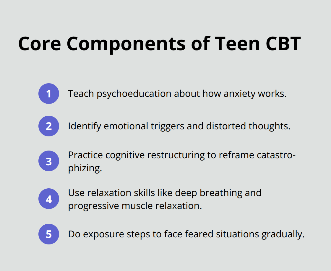 Teen Anxiety Treatment Options: Evidence-Based Paths To Relief Compact list of the core components used in Cognitive Behavioral Therapy for adolescents. - teen anxiety treatment options