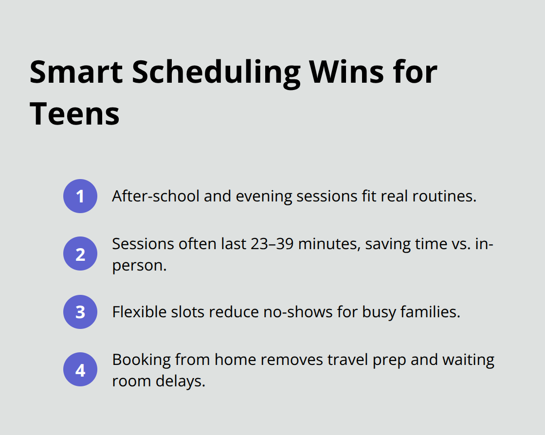 Compact list of scheduling advantages for teen telehealth sessions - telehealth scheduling for teens